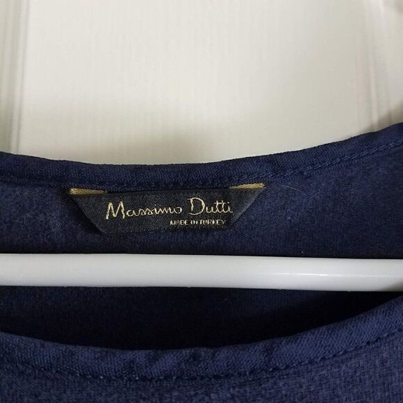 Massimo Dutti S Short Sleeve Navy Blouse Scoop Neck Casual Career Stretch Small - Picture 14 of 14